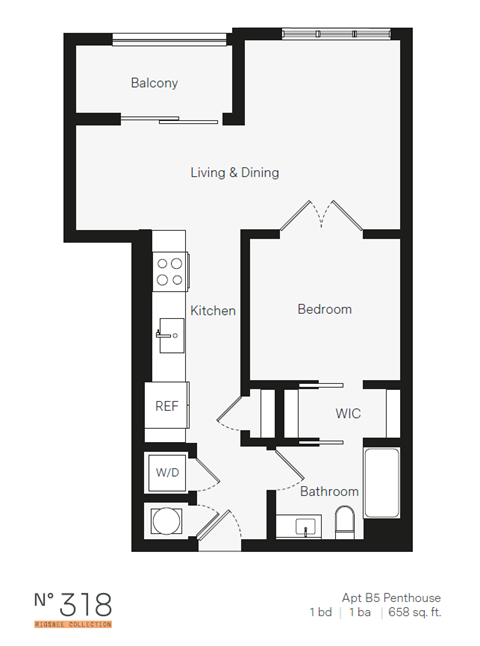 B5 - 1 Bedroom / 1 Bath (Phase One). The Rigsbee Collection. Durham, NC.